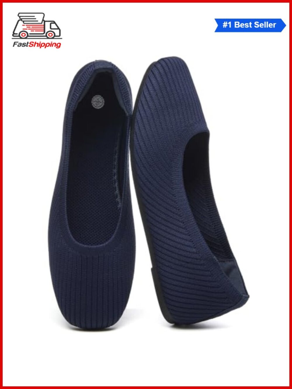 Square Toe Ballet Flats Knit Slip On Comfort Shoes